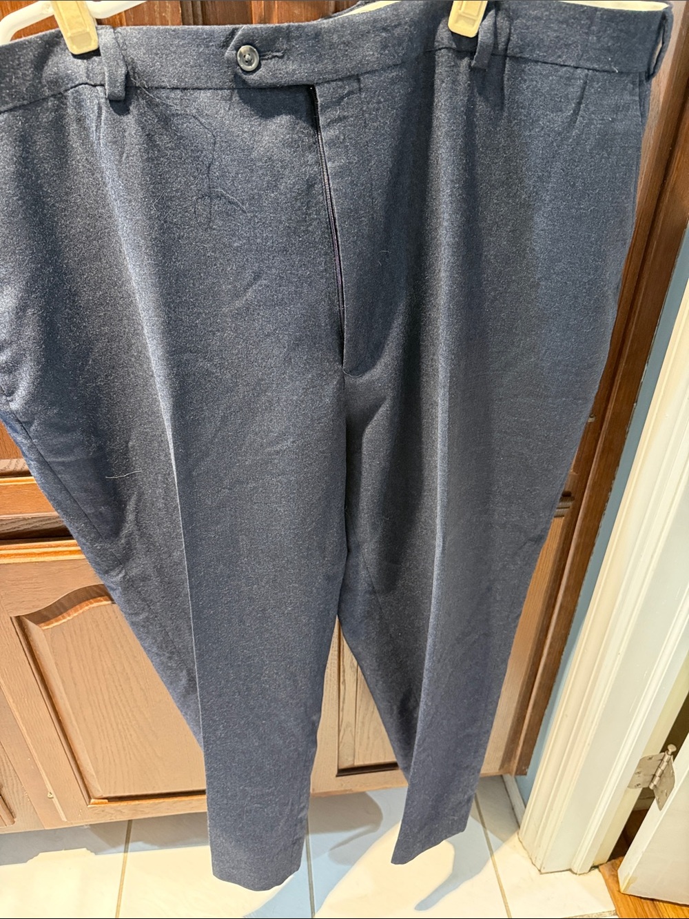 Men's Dark Blue Gray Dress Pants - Classic Tailored Fit cashmere and wool 48R